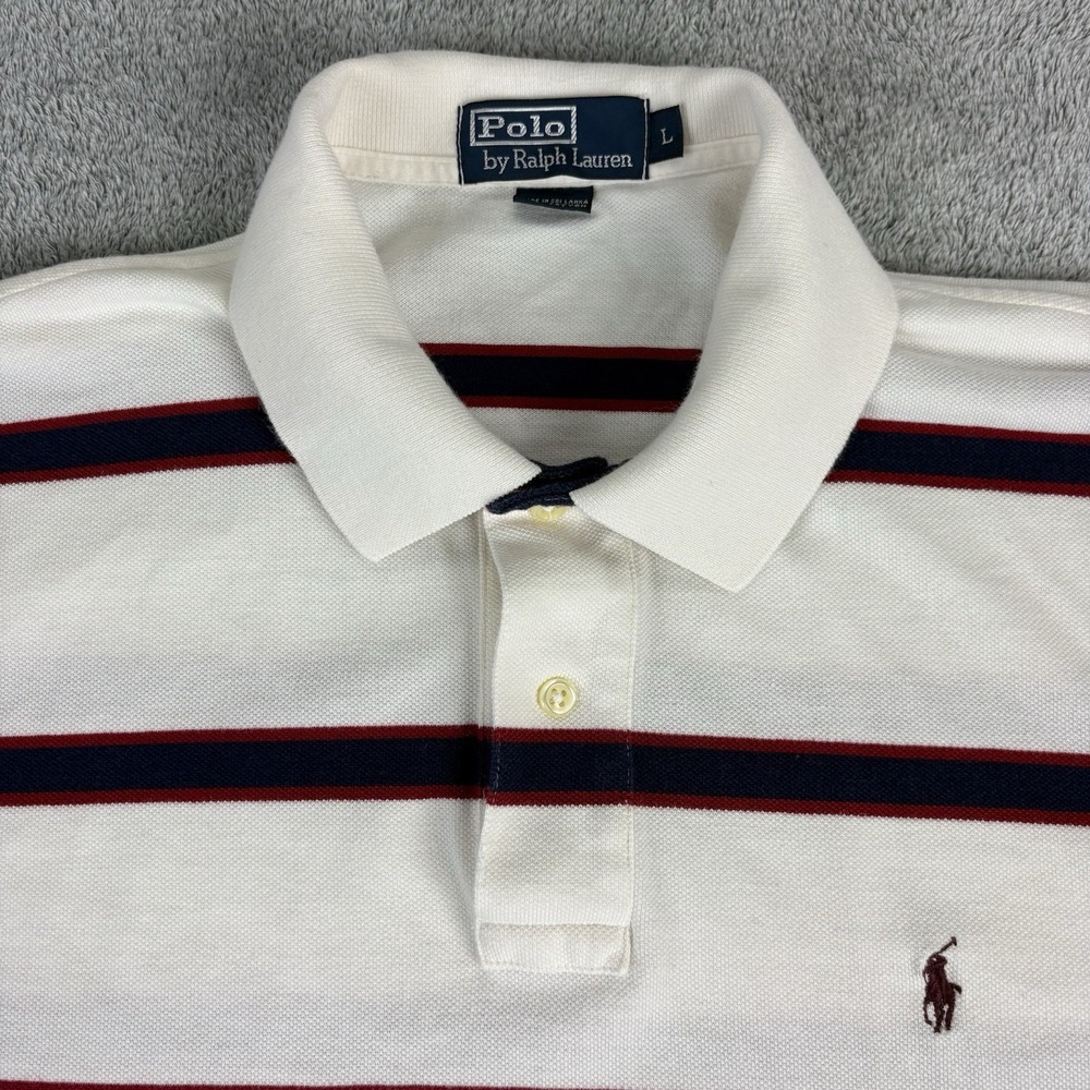 Vintage Polo Ralph Lauren Red Blue Stripped Shirt Mens Large Cream Preppy